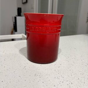 Le Creuset Red and Beige Ceramic Base Utensil Holder